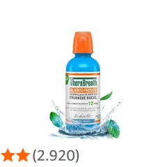 Enjuague bucal TheraBreath Aliento Fresco, menta, ideal para combatir el mal aliento y refrescar la boca por 12 horas.