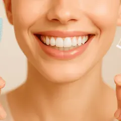 Sonrisa radiante con cepillo y hilo dental. Descubre curiosidades del flúor para una salud bucal perfecta.