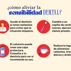 Consejos para aliviar la sensibilidad dental: visita al dentista, usa cepillo suave, colutorio y evita alimentos extremos.